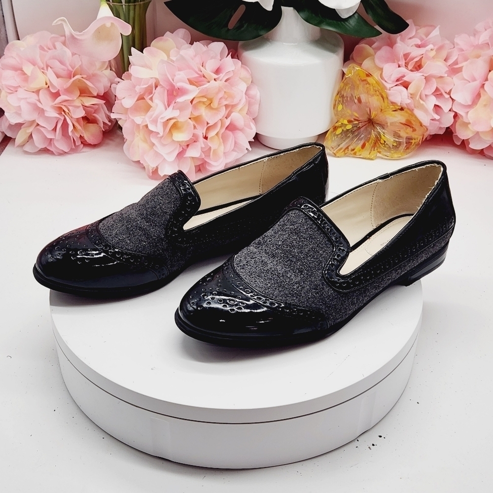 Studio Paolo wingtip Wool And Faux Patent Leather Loafers Sz 7M